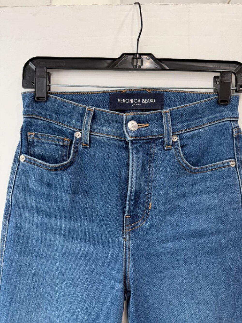 $298 Veronica Beard Blue Carson Ankle Flare High Rise Denim Jeans size 25/27" - Picture 6 of 7